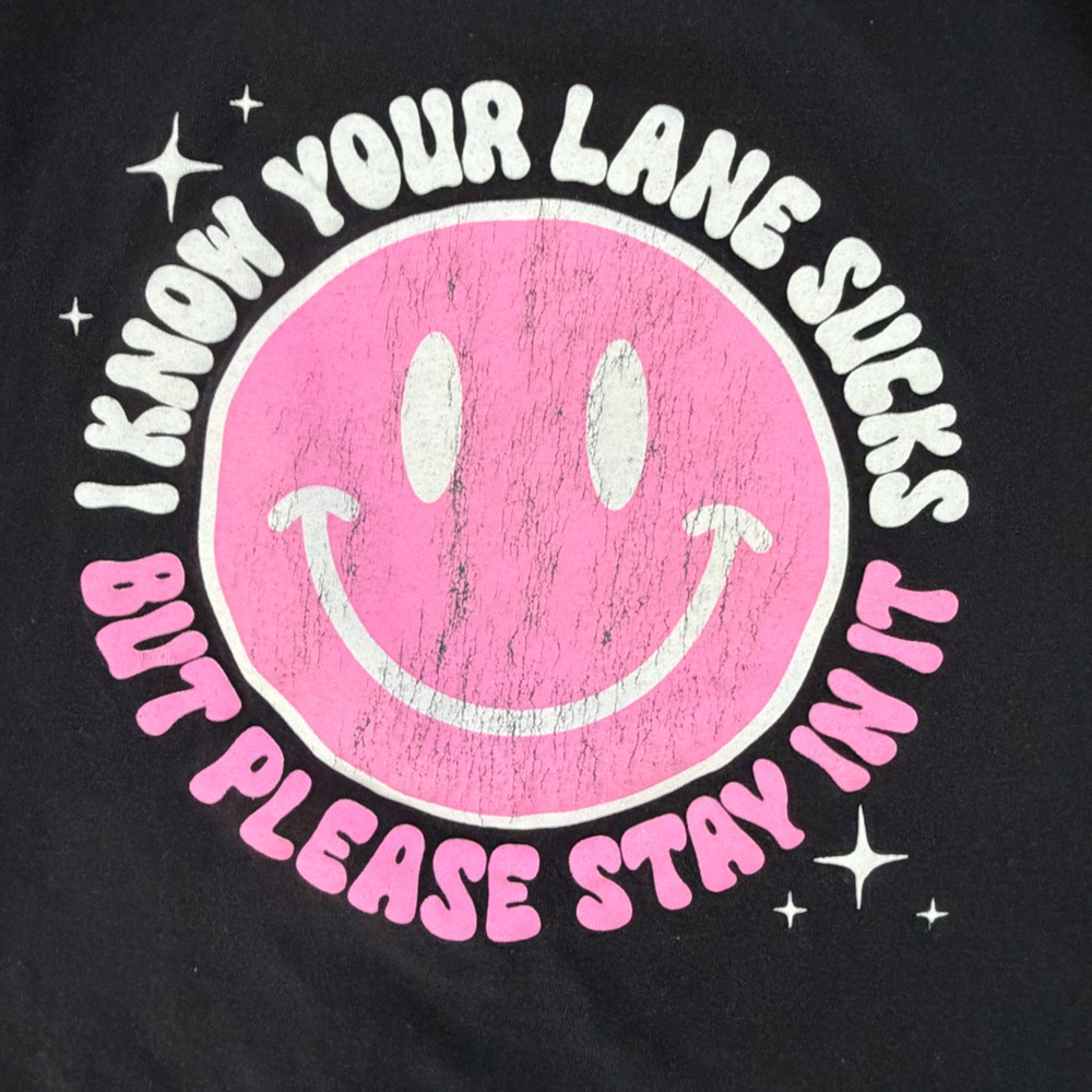 Black T-Shirt with Pink Smiley Graphic - Picture 2 of 5